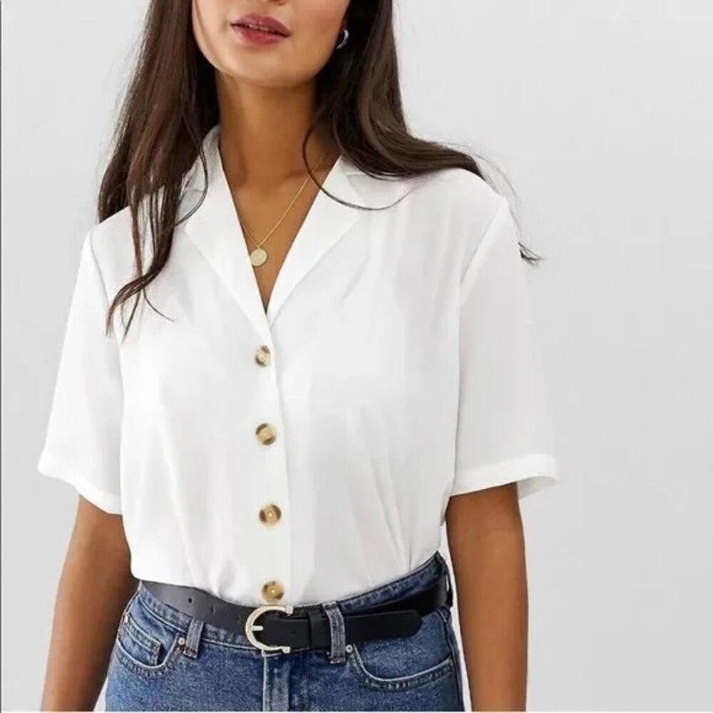 Only Button Up Short Sleeve Blouse Top